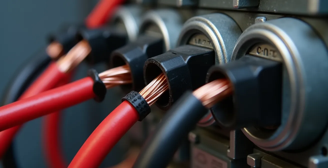 Close-up view of CT clamps being installed in residential electrical panel