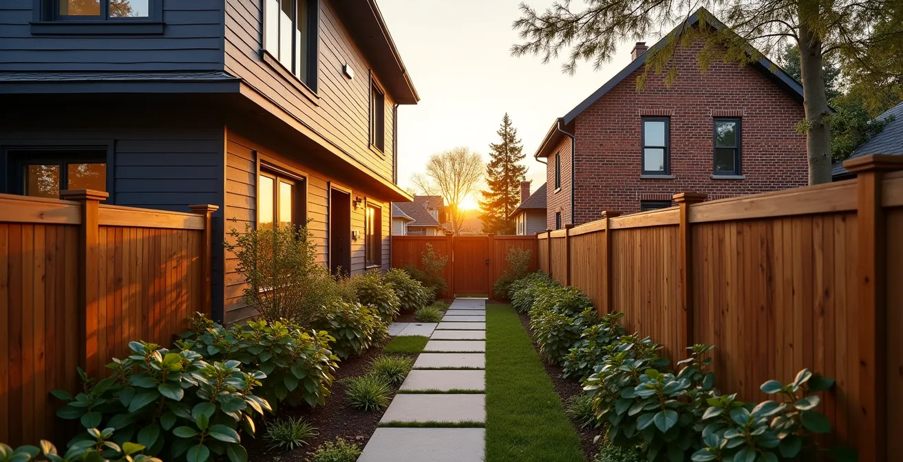 Modern laneway house nestled behind a traditional main house in a Canadian urban neighborhood